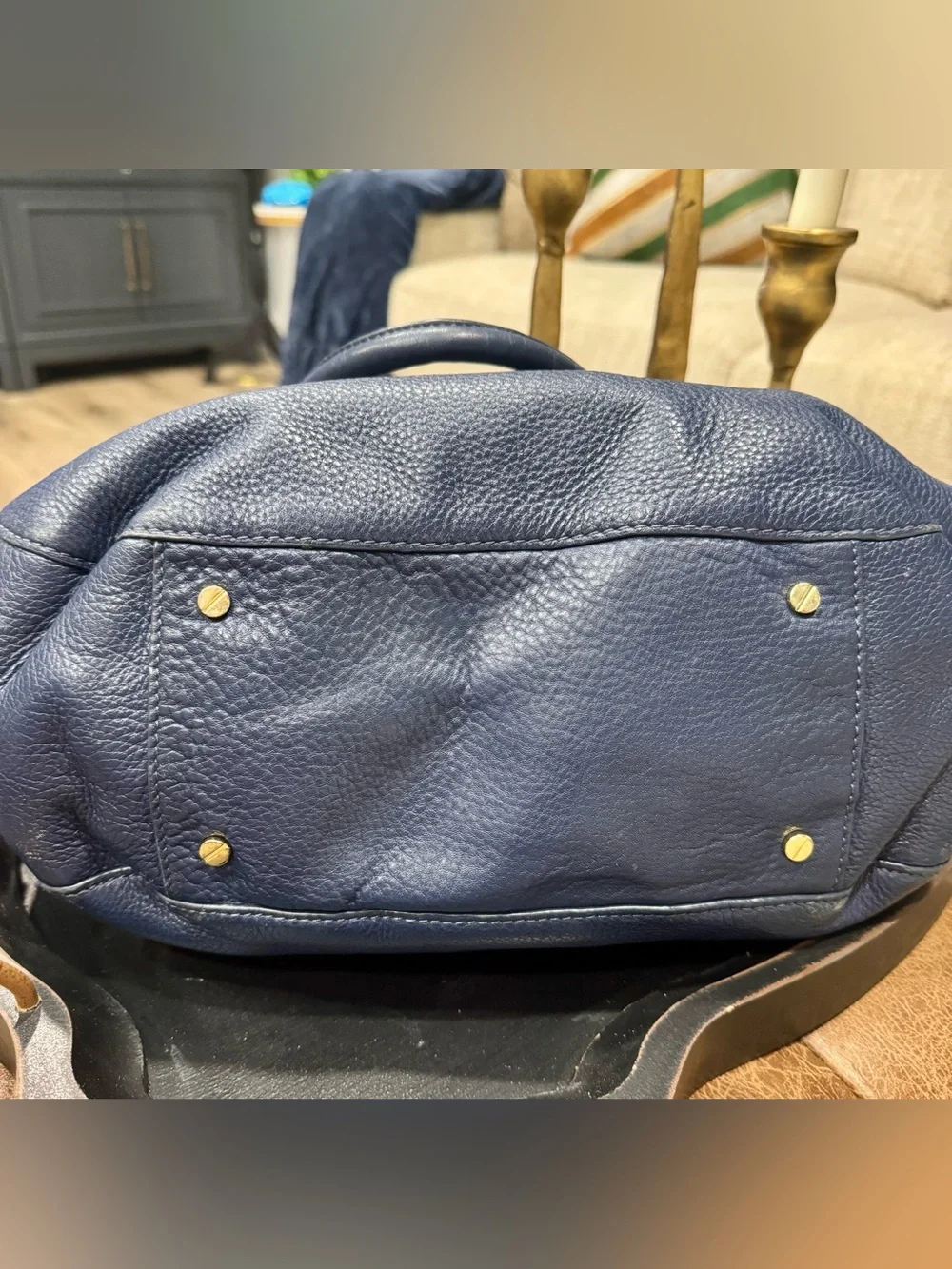 Tory Burch Navy Leather Fleming Satchel